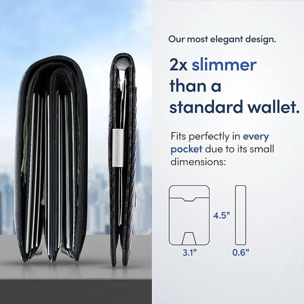 New Travando Austin Slim RFID Blocking Money Clip Bifold Carbon Wallet